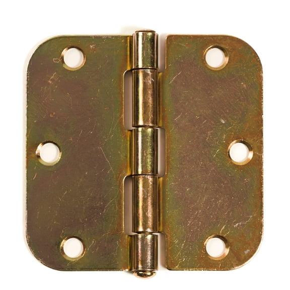 Barn and Shed Butt Hinge Kit, 3-1/2" x 3-1/2" Rounded Corners, 18 Pieces, Yellow Zinc for Sheds, Barns, Interior/Exterior Doors, and Cabinets (BH312YZ-BX18)