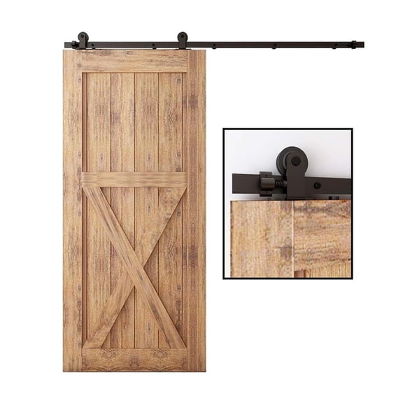 Barn Silent Moving Door T-type 6.6 Foot Slide Rail Single Door With Pulley Swing Stop Hardware Accessories ,Easy to Install