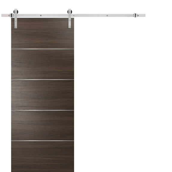 Barn Sliding Brown Door 36 x 84 with Stainless Steel Hardware