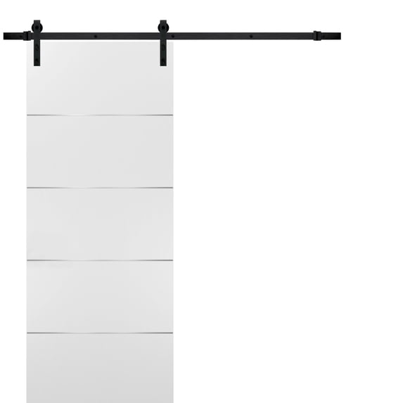 Barn Sliding White Door 30x96 with Black Hardware