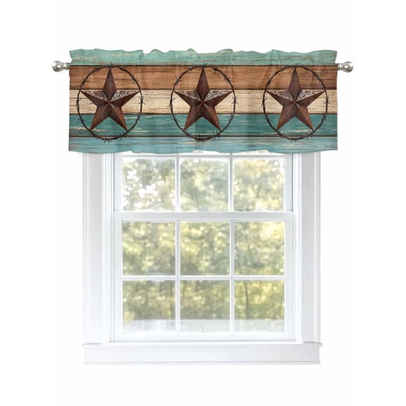 Barn Star Rustic Wood Valances for Windows, Rod Pocket Kitchen Valance Curtains - Soft & Washable Small Window Treatment for Living Room,&nbsp;Bathroom, Farmhouse Vintage , 42x12 Inch, 1 Panel