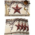 thumbnail image 1 of Barn Stars Placemats Set of 4, Primitive Stars Berries Wood Grain Vintage Cotton Linen Table Mats Non-Slip Washable Fourth of July Print Placemat for Holiday Banquet Dining Kitchen Table Decor, 1 of 6