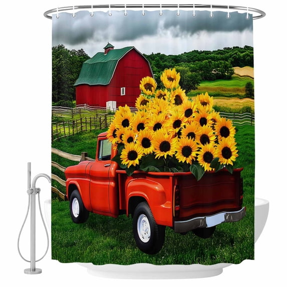 Barn Truck Sunflower Shower Curtain for Bathroom, Farm Countryside ...