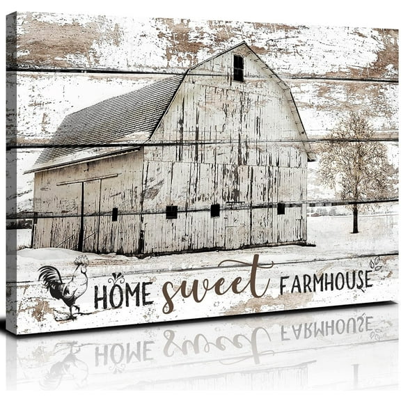 Barn Wall Art Farmhouse Pictures Wall Decor Rustic Barn Pictures Wall Art for Kitchen Living Room Cabin Home Decor Sweet Home Sign Poster Vintage Old White Barn Painting Artwork Decorations 12x16"