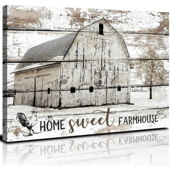 Barn Wall Art Farmhouse Pictures Wall Decor Rustic Barn Pictures Wall Art for Kitchen Living Room Cabin Home Decor Sweet Home Sign Poster Vintage Old White Barn Painting Artwork Decorations 12x16"