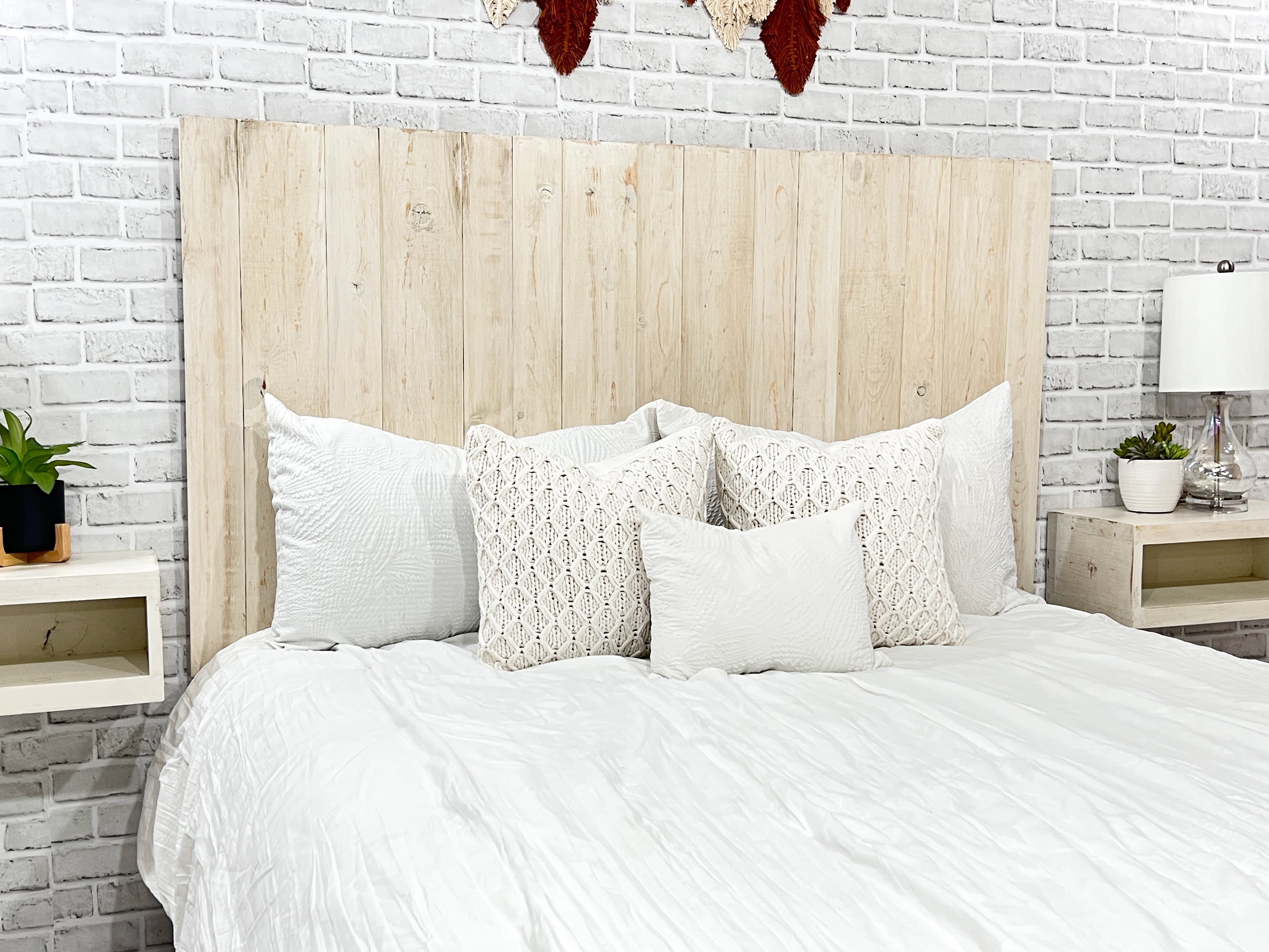 Barn Walls Antique White Headboard Farmhouse Design Solid Wood Headboard Floating Panels Wall Mount Adjustable Height Easy Assembly Full Size