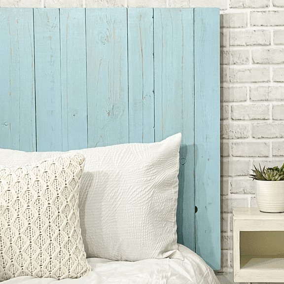 Barn Walls Baby Blue Headboard, Cottage Design Weathered, Solid Wood Headboard Floating Panels Wall Mount, Adjustable Height, Easy Assembly, Twin Size