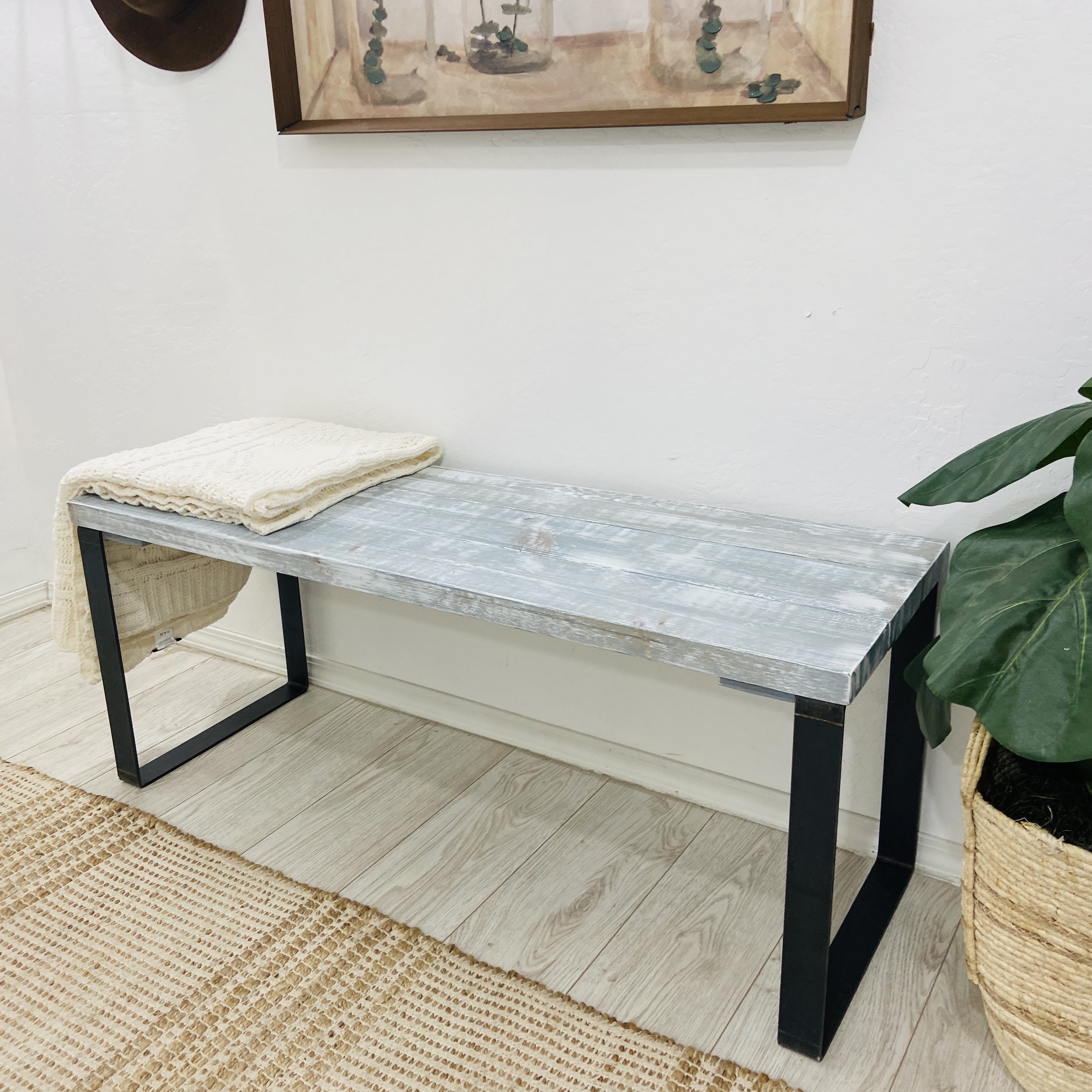 Barn Walls Farmhouse Mix Multicolor Solid Wood Bench Accent Bench Bedroom Bench Entryway Bench Footboard Bench Kitchen Bench Heavy Duty Metal Legs. Compatible with Full Bed Length 52 Inches Walmart Bu...