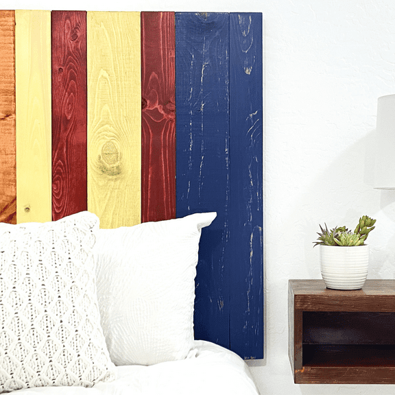 Barn Walls Copper Mix Signature Design, Multicolored Solid Wood Headboard, Floating Panels, Wall Mount, Adjustable Height, Easy Assembly, Queen Size