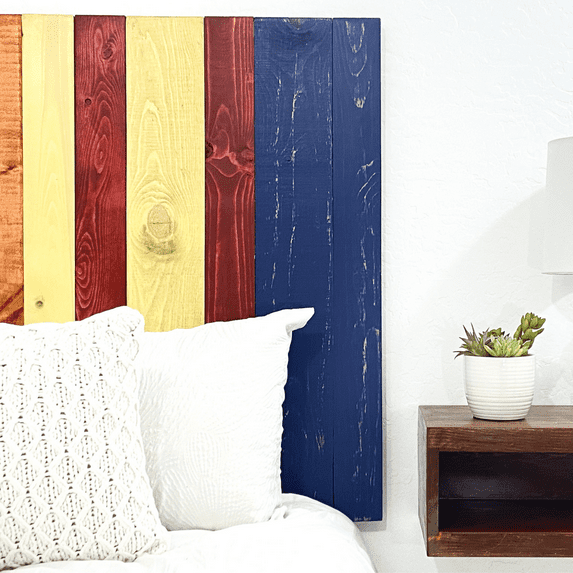 Barn Walls Copper Mix Signature Design, Multicolored Solid Wood Headboard, Floating Panels, Wall Mount, Adjustable Height, Easy Assembly, Twin Size