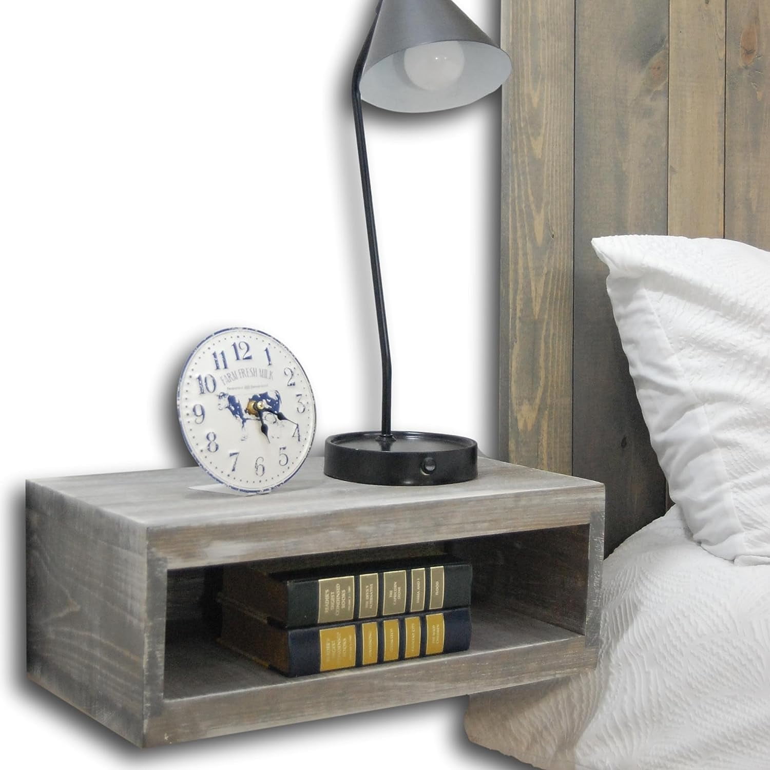 Barn Walls Graywash Design Floating Nightstand/Bedside Table. Wall