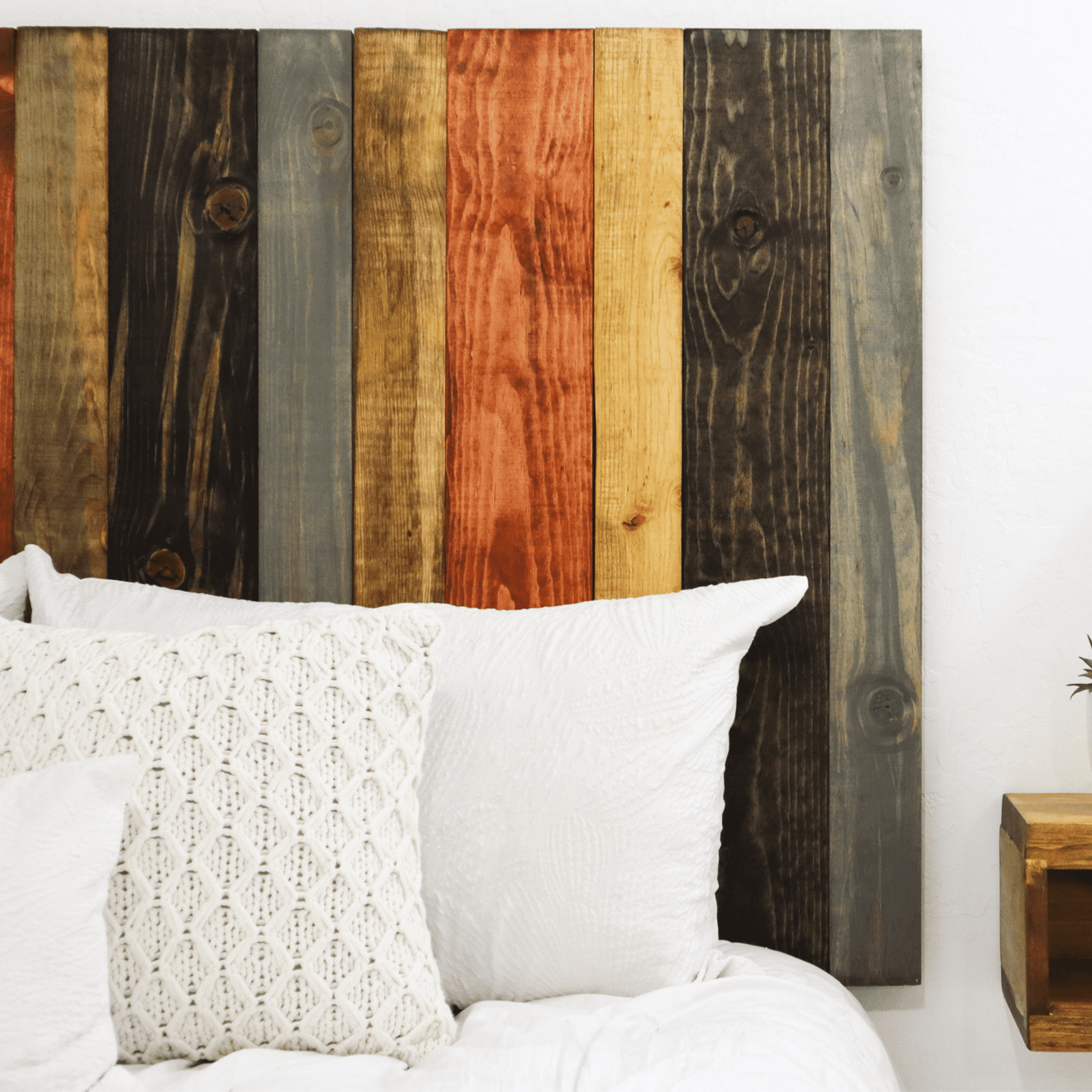 Barn Walls Harvest Mix Signature Design, Multicolored Solid Wood Headboard, Floating Panels, Wall Mount, Adjustable Height, Easy Assembly, California King Size