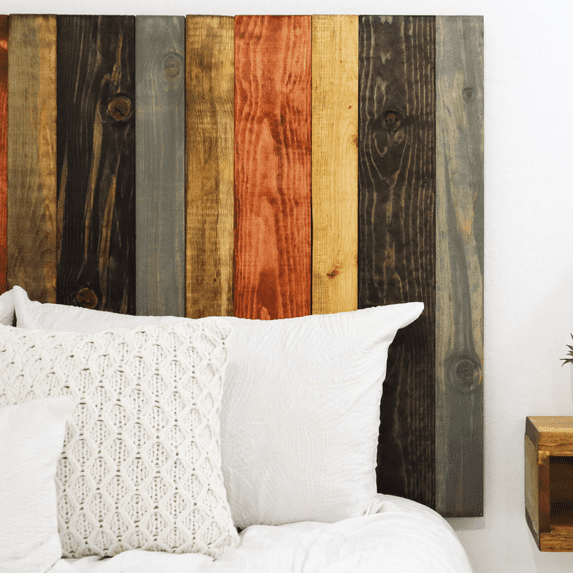 Barn Walls Harvest Mix Signature Design, Multicolored Solid Wood Headboard, Floating Panels, Wall Mount, Adjustable Height, Easy Assembly, California King Size