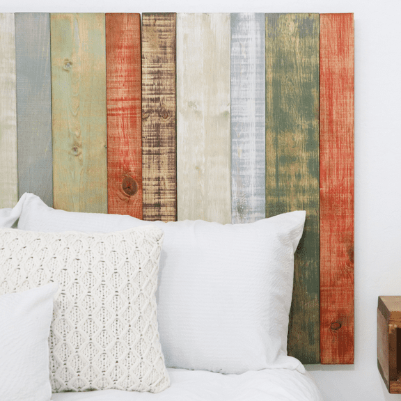 Barn Walls Retro Mix Signature Design, Multicolored Solid Wood Headboard, Floating Panels, Wall Mount, Adjustable Height, Easy Assembly Twin Size