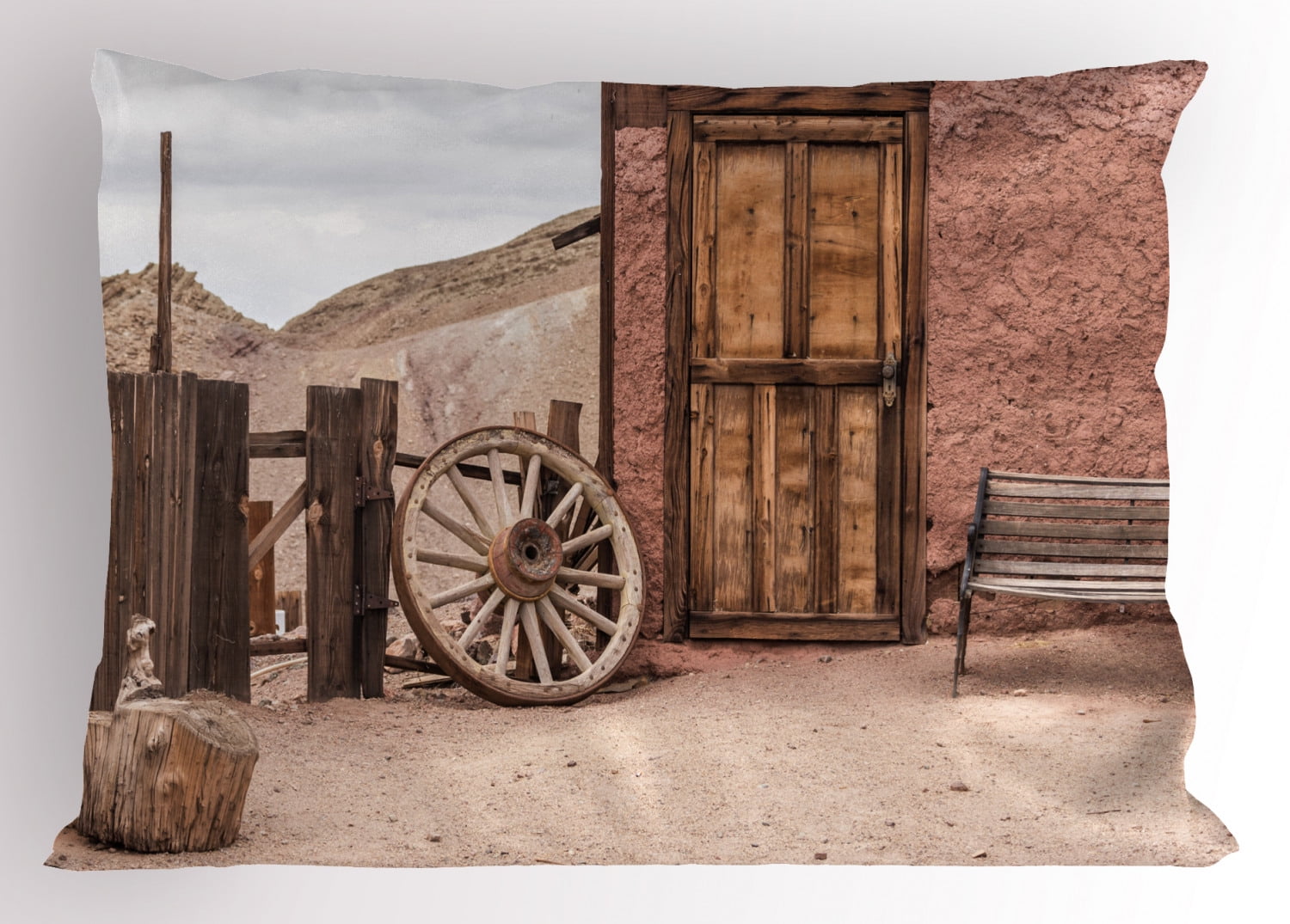 Rustic Wagon Wheel and Doorway King Pillow Sham