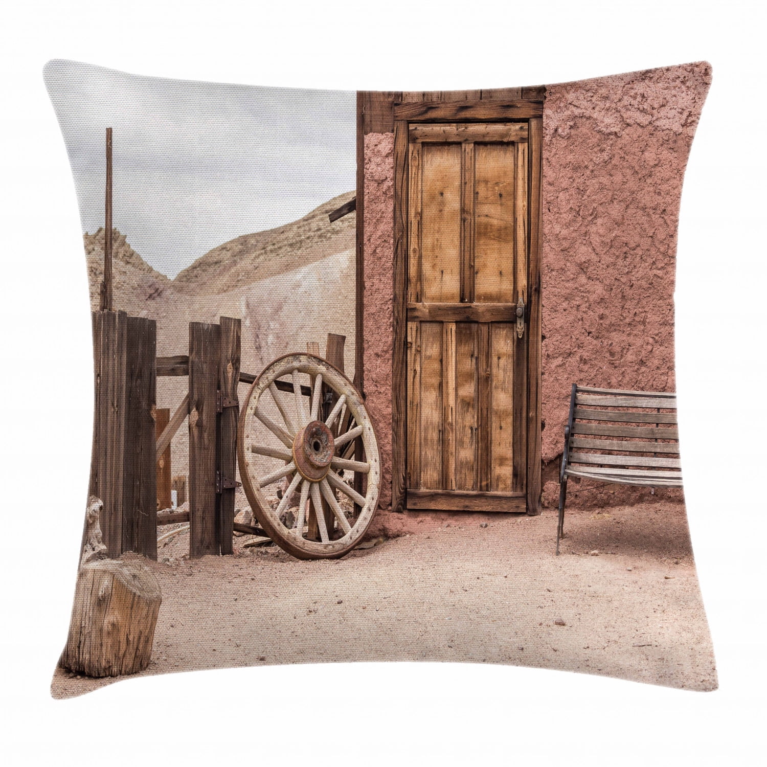 Barn Wood Wagon Wheel Throw Pillow Cushion Cover, Abandoned Old