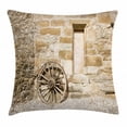 thumbnail image 1 of Barn Wood Wagon Wheel Throw Pillow Cushion Cover, Ancient Rural Facade with Old Wheel Traditional Country House, Decorative Square Accent Pillow Case, 20 X 20 Inches, Brown Light Brown, by Ambesonne, 1 of 2