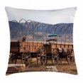 thumbnail image 1 of Barn Wood Wagon Wheel Throw Pillow Cushion Cover, Vintage American Carriages Western Historical Transportation Prairie, Decorative Square Accent Pillow Case, 24 X 24 Inches, Brown White, by Ambesonne, 1 of 2