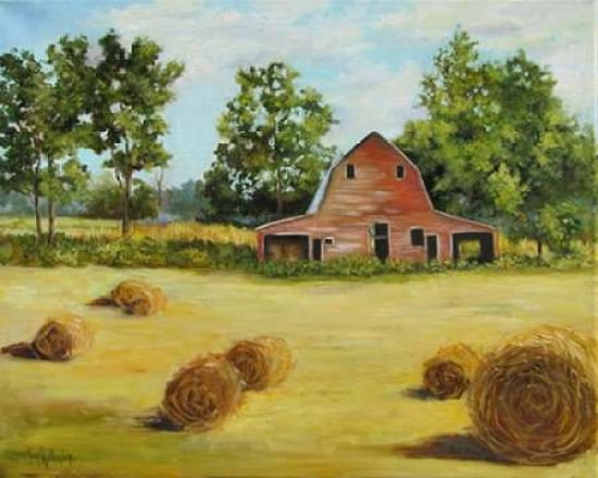 Barn and Round Hay Bales Canvas Art - Cheri Wollenberg (20 x 24)