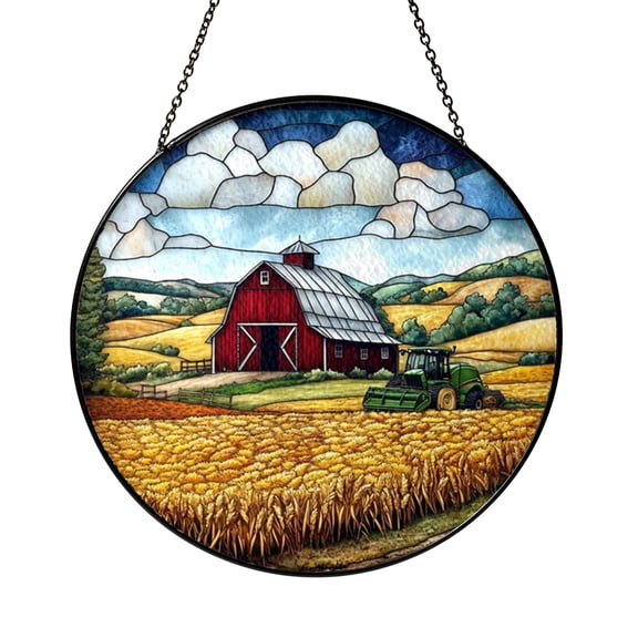 Barn and Tractor Window Art – Stained Glass Style