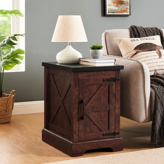 Barn door design | Keeps magazines and books organized | Brings vintage farm style to home