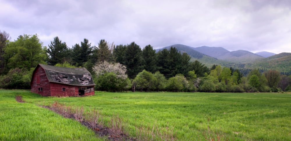 Barn in Keene Valley in spring Adirondack Park New York State USA Canvas Art - Panoramic Images (25 x 12)