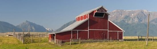 Barn in a field with a Wallowa Mountains in the background Joseph Wallowa County Oregon USA Canvas Art - Panoramic Images (36 x 12)