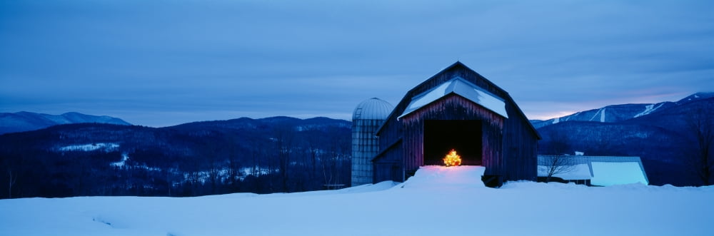 Barn in a snow covered field Vermont USA Canvas Art - Panoramic Images (6 x 18)