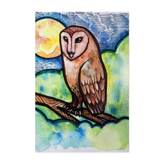 Barn owl - Illustration Watercolor Bird Wildlife Night Sky Mystical Unframed Wall Art Print 20 x 28 inches