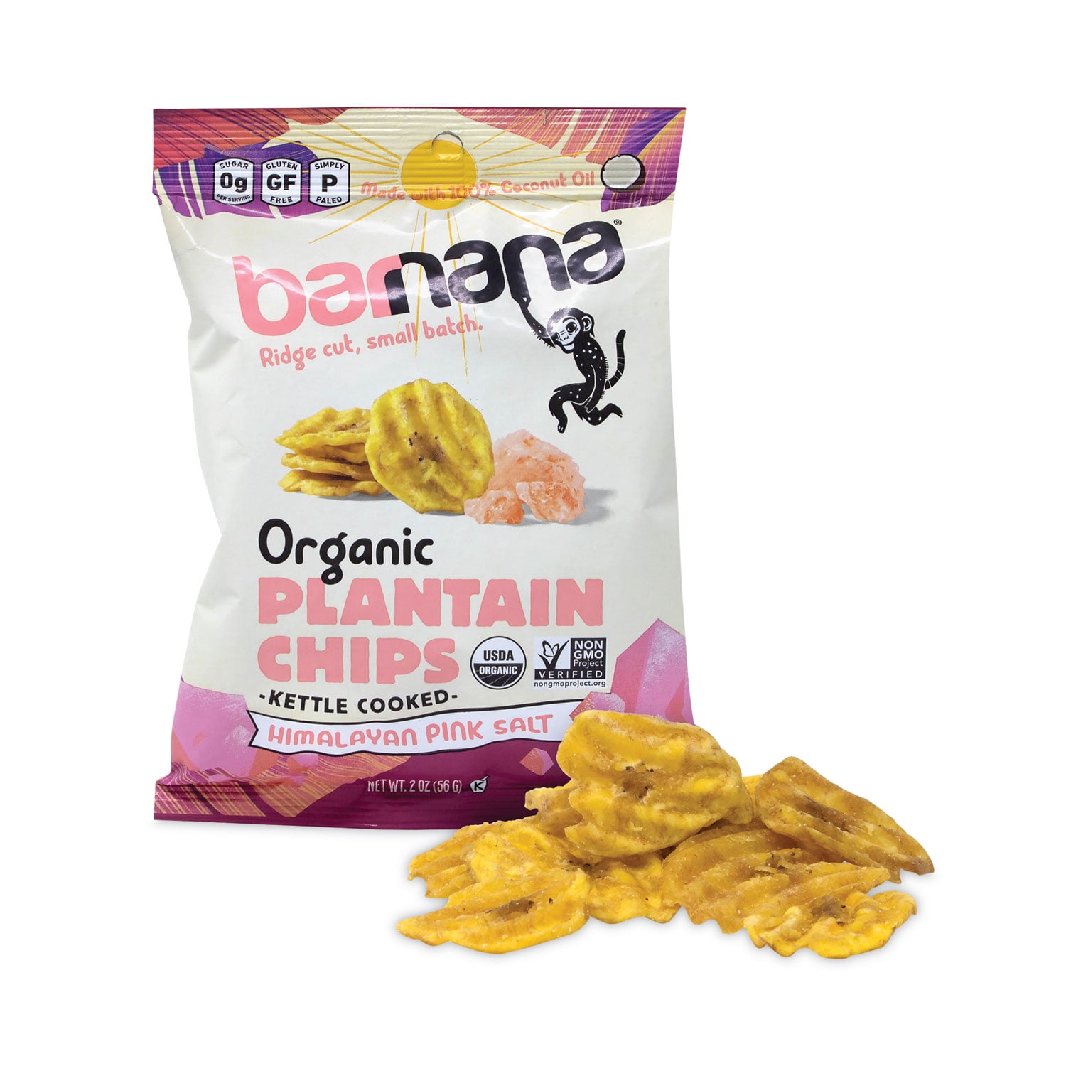 Barnana Himalayan Pink Sea Salt Plantain Chips, 2 Oz Bags, 12/Pack