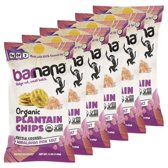 Barnana - Organic Plantain Chips, Himalayan Pink Salt, Healthy Snack Made With 100% Coconut Oil, Non-GMO, Potato Chip Alternative, Zero Sugar, Paleo, Grain-Free, USDA Organic, Vegan (5 oz, 6-Pack)