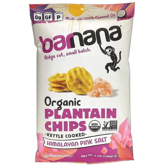 Barnana Organic Ridged Plantain Chips Himalayan Pink Sea Salt 5 oz Pack of 4