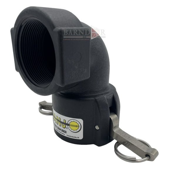 Barndoor Ag Banjo 200D90 Polypropylene Cam & Groove Fitting, 90 Degree Elbow, 2" Female Coupler x NPT Female