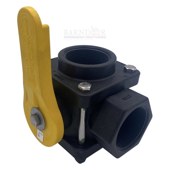 Barndoor Ag Banjo V200SL Polypropylene Side Load Ball Valve, Three Piece, Three Way, Full Port, 2" NPT Female