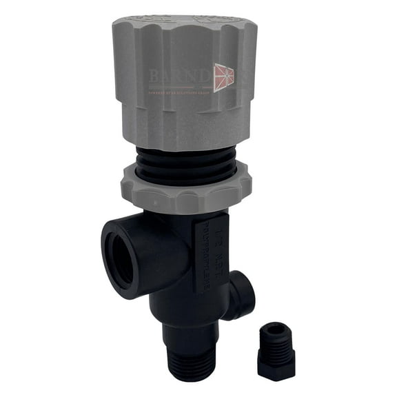 Barndoor Ag TeeJet Pressure Relief Valve in. Port For Pressure Gauge, Polypropylene Regulating Valves w/Stainless Steel Springs