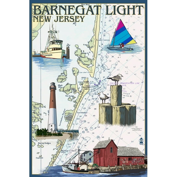 Barnegat Light, New Jersey, Nautical Chart (24x36 Giclee Gallery Art Print, Vivid Textured Wall Decor)