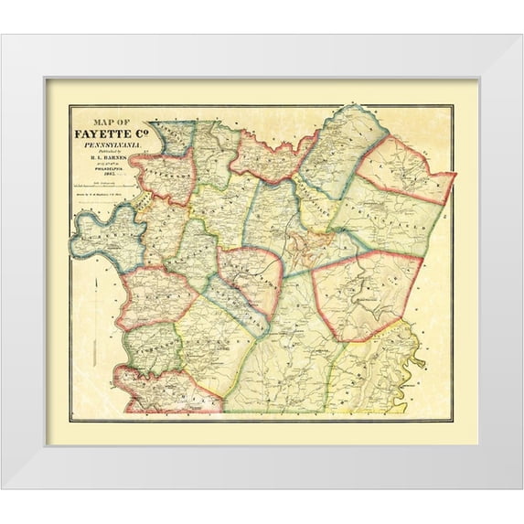 Barnes 17x15 White Modern Wood Framed Museum Art Print Titled - Fayette County Pennsylvania - Barnes 1865