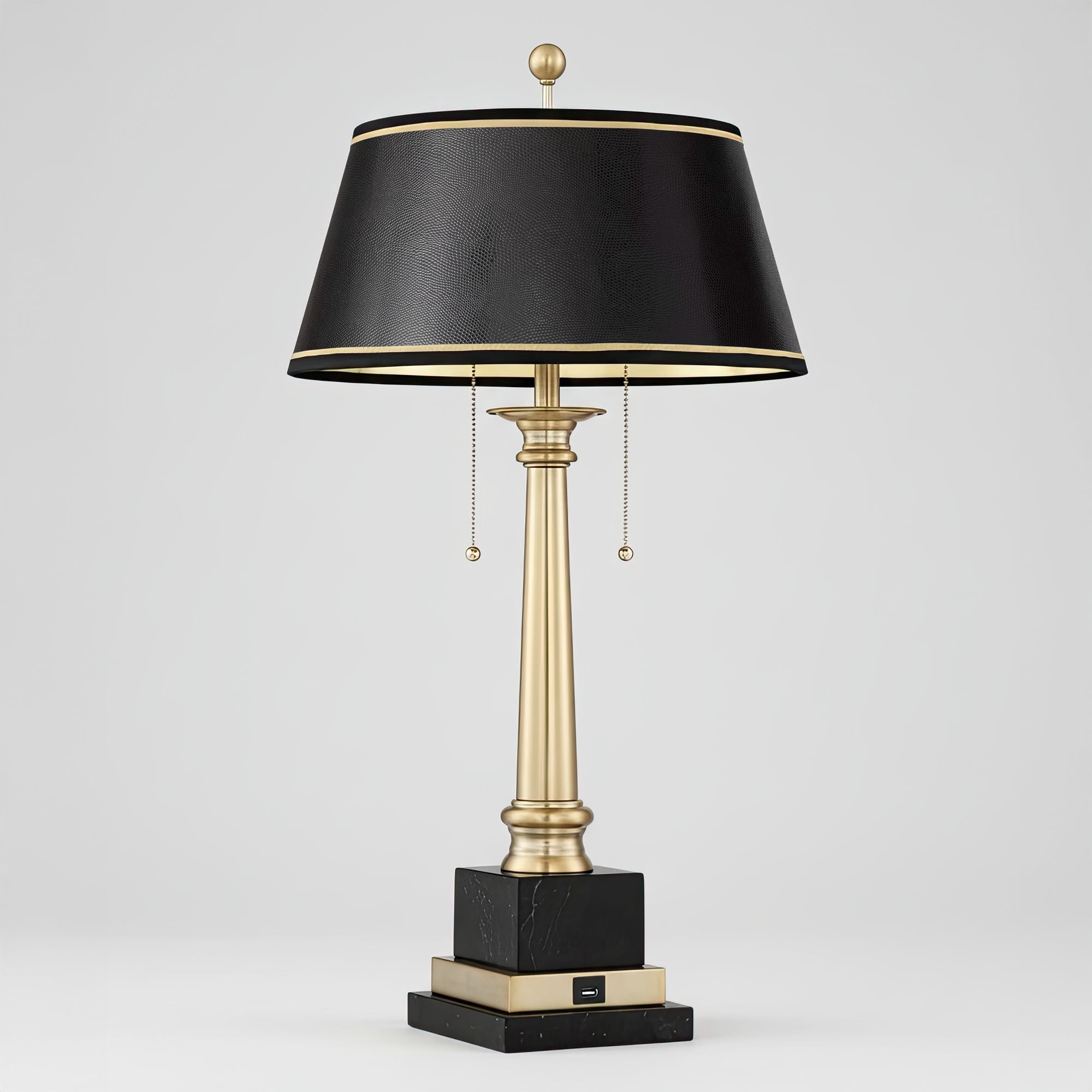 Barnes and Ivy Georgetown Traditional Desk Lamp 28 1/2" Tall Warm Brass with USB Charging Port Black Shade for Bedroom Living Room Bedside Office Kids