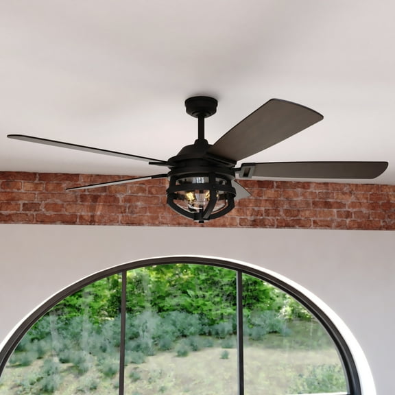 Barnes Matte Black Modern Farmhouse Indoor-Outdoor 54-in. Ceiling Fan with LED Light Kit