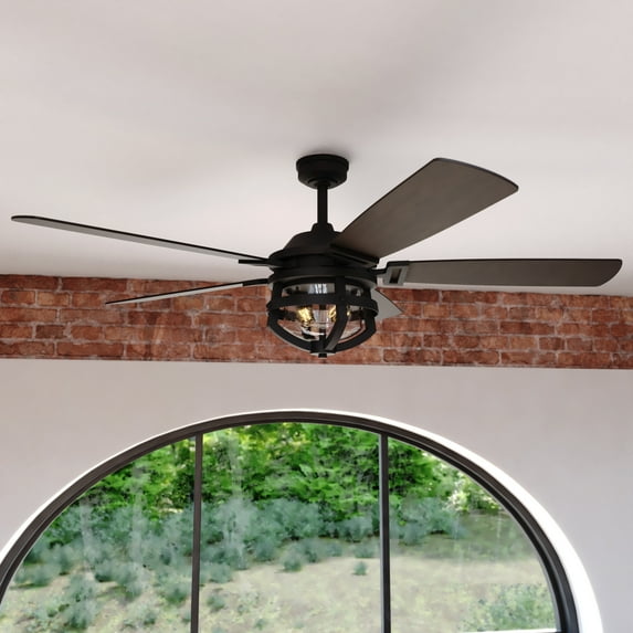 Barnes Matte Black Modern Farmhouse Indoor-Outdoor 54-in. Ceiling Fan with LED Light Kit