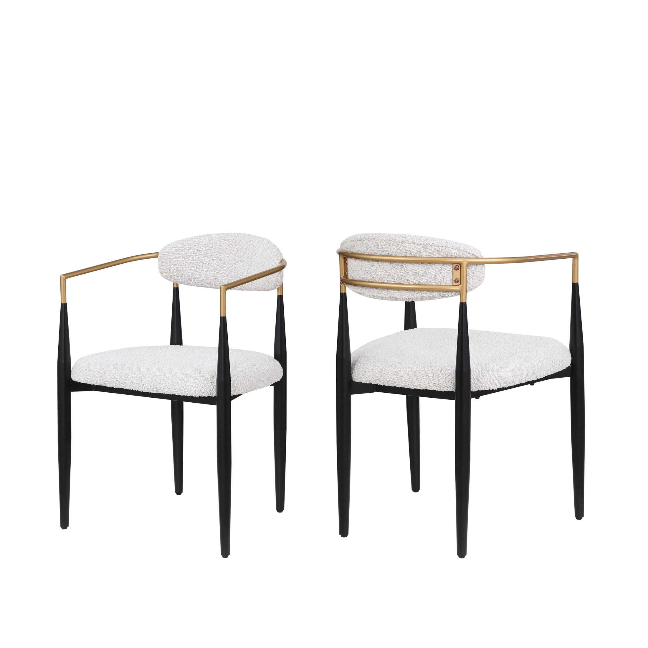 Beige Boucle Upholstered Side Chair with Black Metal Legs