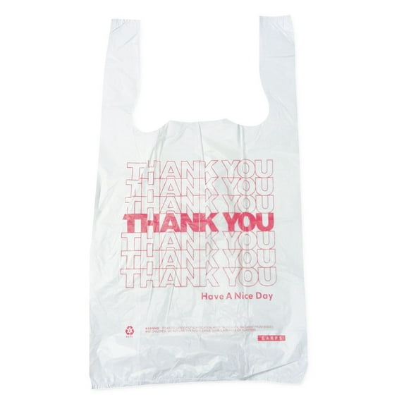 Barnes Paper Company Plastic Thank You T-Sacks 6" x 4" x 15" 2 Mil White 6415THYOU