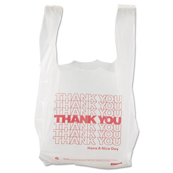 Barnes Paper Company 8416THYOU 8 in. x 4 in. x 16 in. Thank You High-Density Shopping Bags - White/Red (2000/Carton)