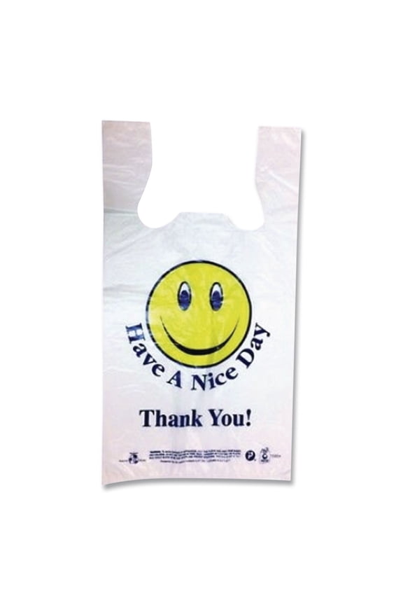 Smiley Face Shopping Bags, White, 900/Carton (BPCT16SMILEY)