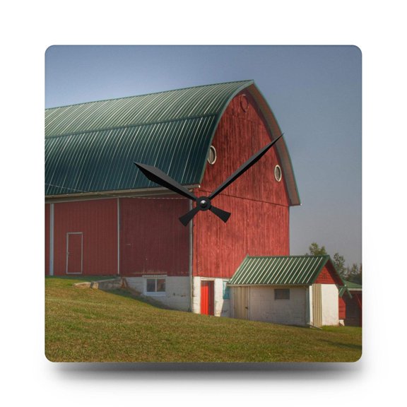 U R There Photography Barnes Road Red Rustic Farmhouse Acrylic Analog Wall Clock