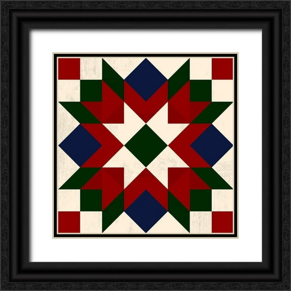 Barnes, Victoria 12x12 Black Ornate Wood Framed with Double Matting Museum Art Print Titled - Christmas Barn Quilt IV
