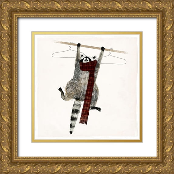 Barnes, Victoria 12x12 Gold Ornate Wood Framed with Double Matting Museum Art Print Titled - Rascally Raccoon I