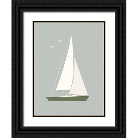 Barnes, Victoria 12x14 Black Ornate Wood Framed with Double Matting Museum Art Print Titled - Sailboat Shapes I