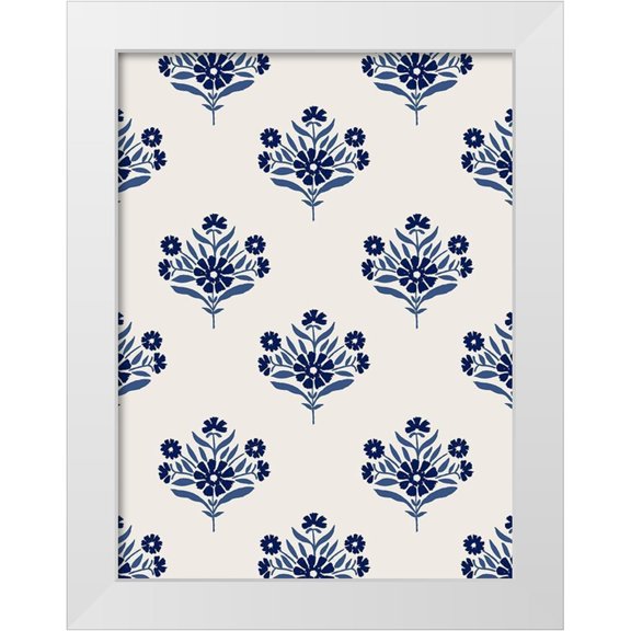 Barnes, Victoria 12x14 White Modern Wood Framed Museum Art Print Titled - Indigo Bloom Pattern I