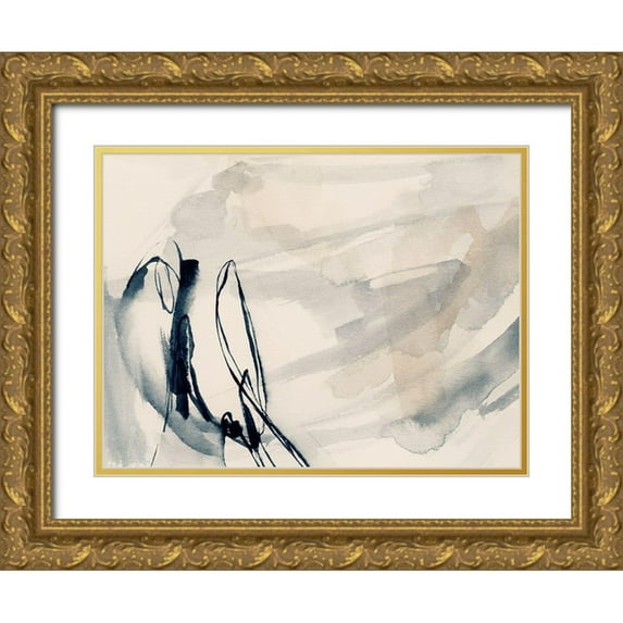 Barnes, Victoria 14x12 Gold Ornate Wood Framed with Double Matting Museum Art Print Titled - Intuitive Indigo Markings I